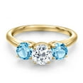 thumbnail image 3 of Gem Stone King 18K Yellow Gold Plated Silver White Topaz and Swiss Blue Topaz Engagement Ring for Women | 2.20 Cttw | Round 6MM | Gemstone November Birthstone | Size 7, 3 of 6