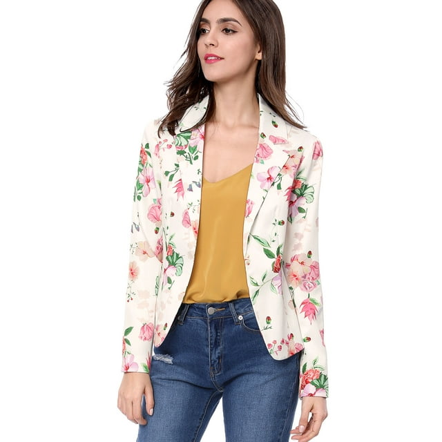 INSPIRE CHIC Women's Allover Long Sleeve Notched Lapel Open Front Blazer