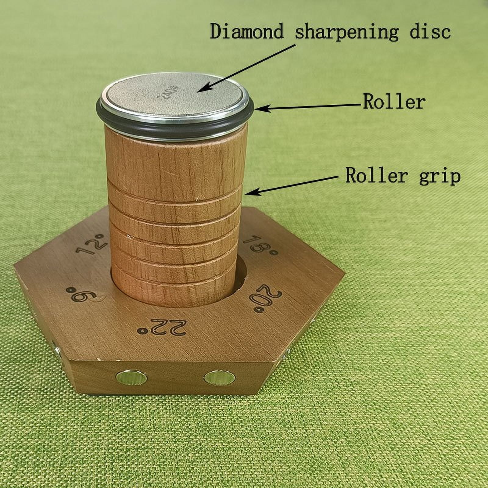 1 set of professional 6-angle diamond whetstones with wooden roller grip - magnetic kitchen knife sharpener with silicone base