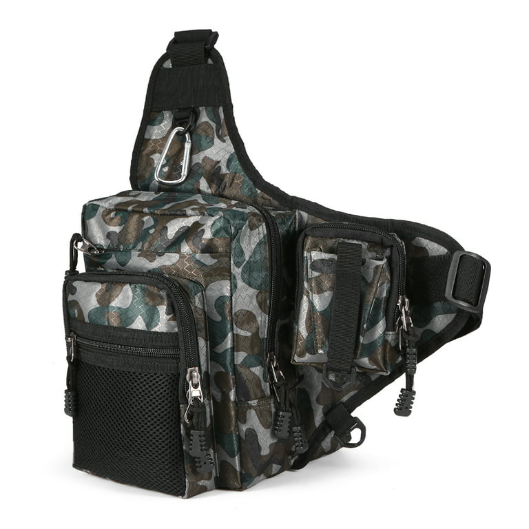 Ilure Fishing Bag Multi-Purpose Waterproof Canvas Fishing Reel Lure Tackle Bag Fishing Backpacks, Size: 12.6 x 15.4 x 4.7, Green