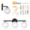 thumbnail image 4 of 3-Light Bathroom Light Fixtures, Anti-Glare Vanity Lights, Matte Black Wall Sconces with Frosted Glass Shade, 3x60W High Bright Bulbs Included for Bathroom, Living Room, Bedroom, Hallway(G9 Base), 4 of 6