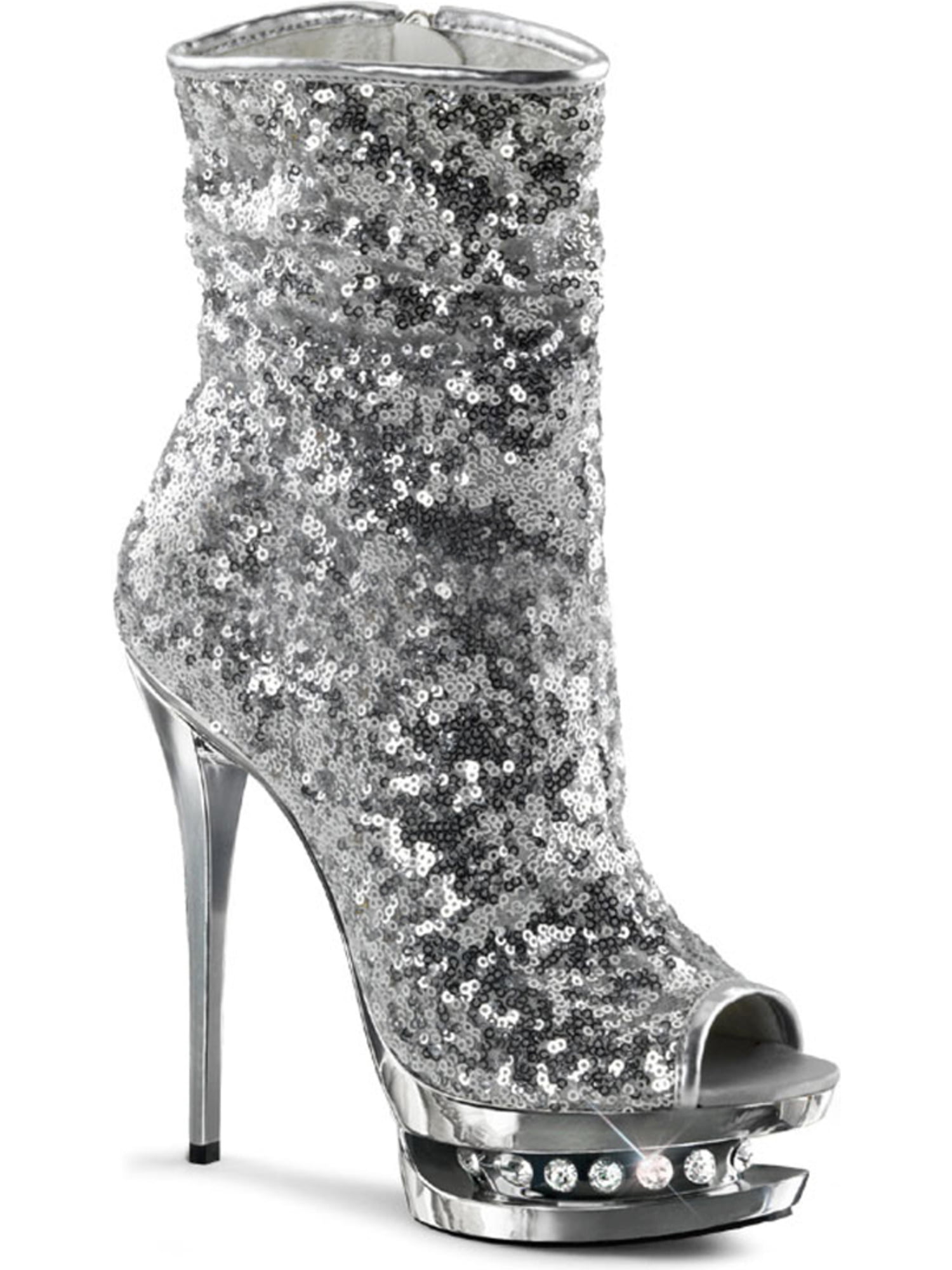 Pleaser - 6 Inch Silver Sequin Boots Peep Toe Platform Glamour Shoes ...