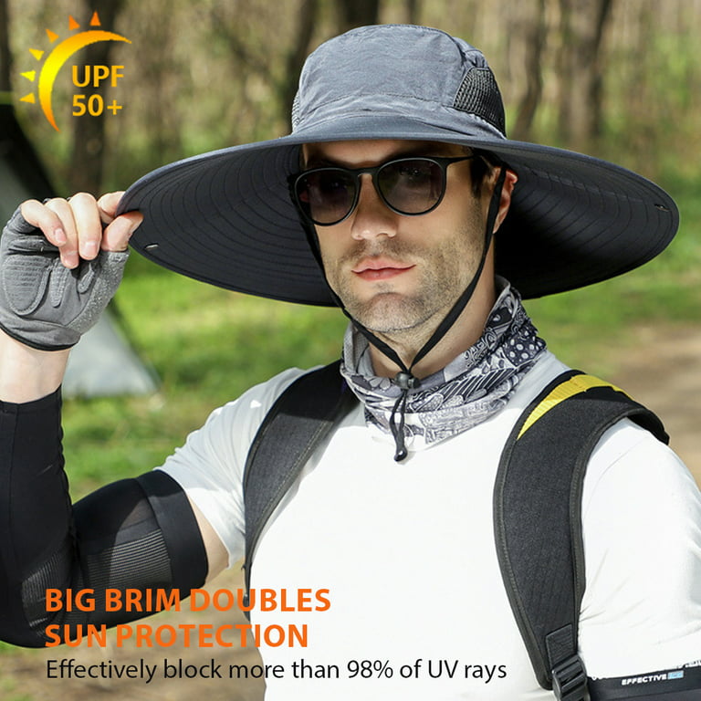Bodychum Wide Brim Sun Hat for Men, Fisherman Hat with Breathable Mesh &  Windproof Rope, Summer Bucket Hat for Fishing, Camping, Hiking