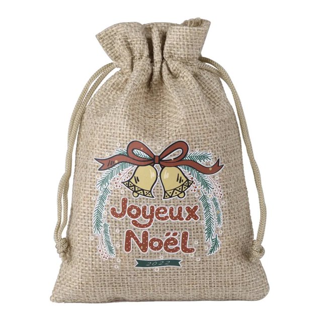 Lote de 5 unidades de bolsa de lino para Navidad, 9,5x13,5 cm, muñeco de nieve, Papá Noel, patrón de campana pequeña, bolsa de embalaje para regalos de dulces de Año Nuevo