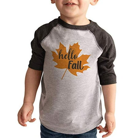 

7 ate 9 Apparel Kids Hello Fall Maple Leaf Raglan Grey