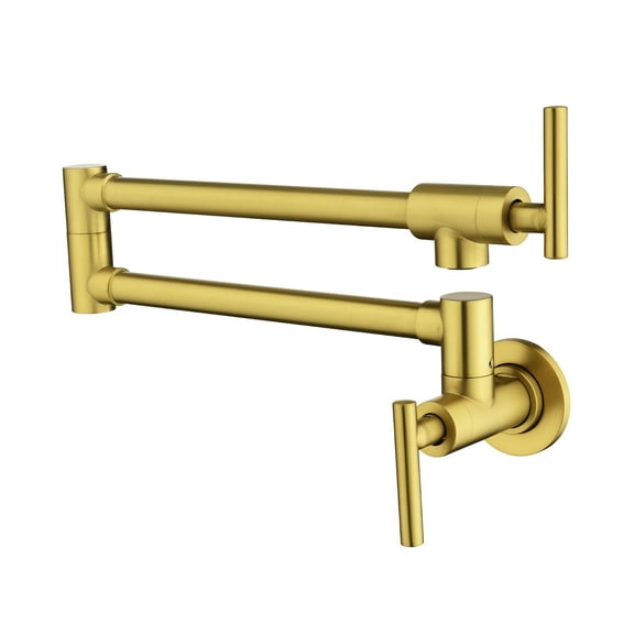 Cobbe Folding Kitchen Faucet Wall Mount Kitchen Pot Filler with Double Section Swing Arms Brushed Gold
