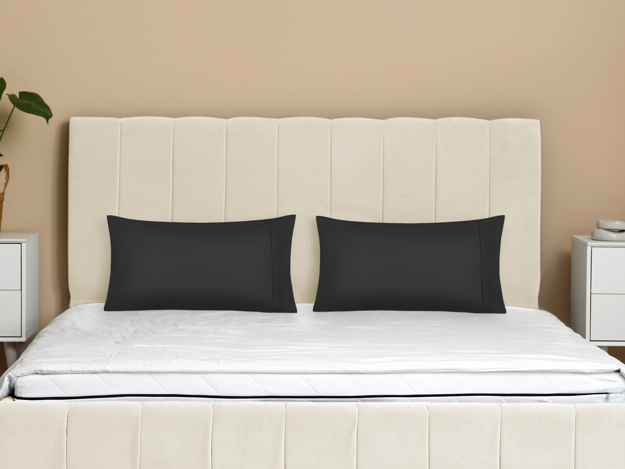 Unique Bargains Pillow Cases with Envelope Closure Pillow Covers 2 pcs Queen Black