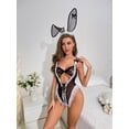 thumbnail image 4 of Body de Lencería Temático para Mujer con Diadema de Orejas de Conejo - Diseño de Encaje y Malla con Volantes, 4 of 7