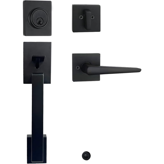 HISAFE Iron Black Front Door Lock Set, Security Lever Handle with Single Cylinder Deadbolt, Exterior Door Handleset, Left&Right Handed, X-2010AMZ
