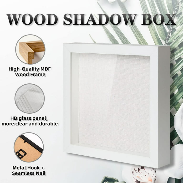 2-Pack) 12x12 White Display Shadow Box Frame 8 Push Pins a Linen  Background