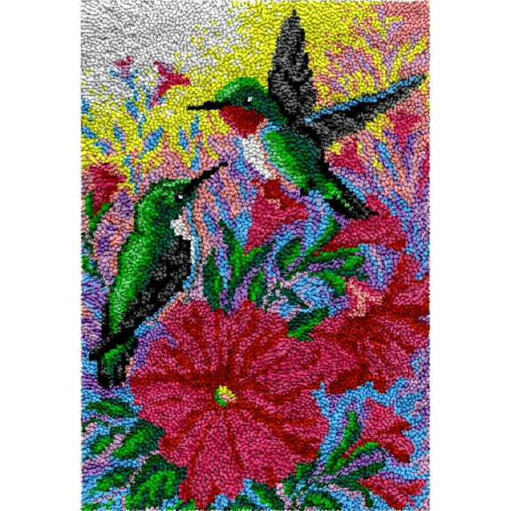 Latch Hook Rug Kits for Adults,Rug Making Latch Hooking Kit Hummingbirds latch hook cushion kits,Needlework Cushion Cover Hand Craft Crochet for Great Family