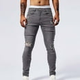 thumbnail image 3 of YHAJDS Men's Winter Casual Pants,Jeans for Men Solid Color Washed Ripped Elastic Slim Skinny With Pockets Winter Warm Comfortable Denim Pants, 3 of 5