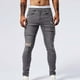 thumbnail image 4 of Pantalones largos para hombre, casuales, de moda, con bolsillos perforados, color sólido, elásticos, ajustados, de pierna corta, de mezclilla, pantalones para hombre, 4 of 6