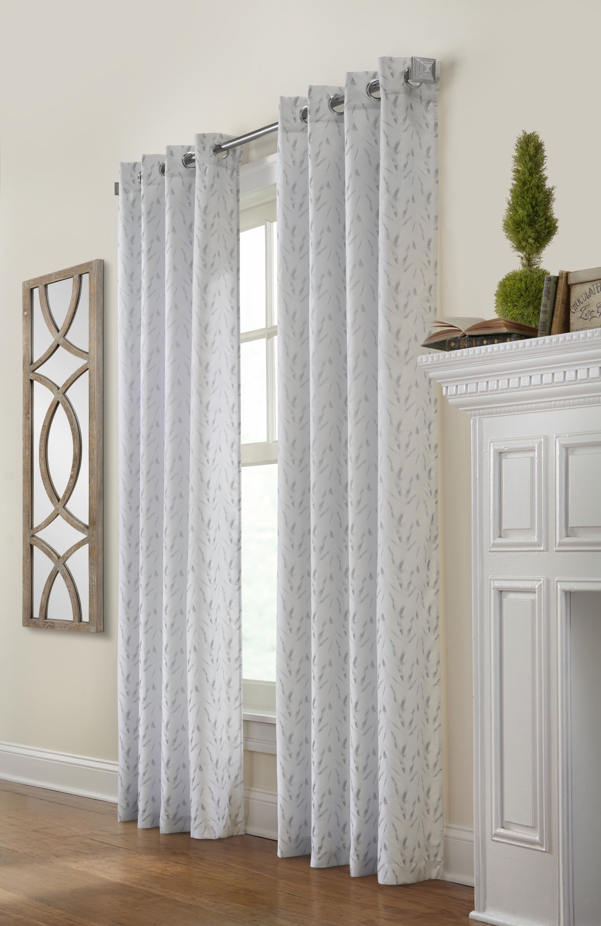 Azure Woven Jacquard Grommet Curtain Panel 52" x 63" in Grey