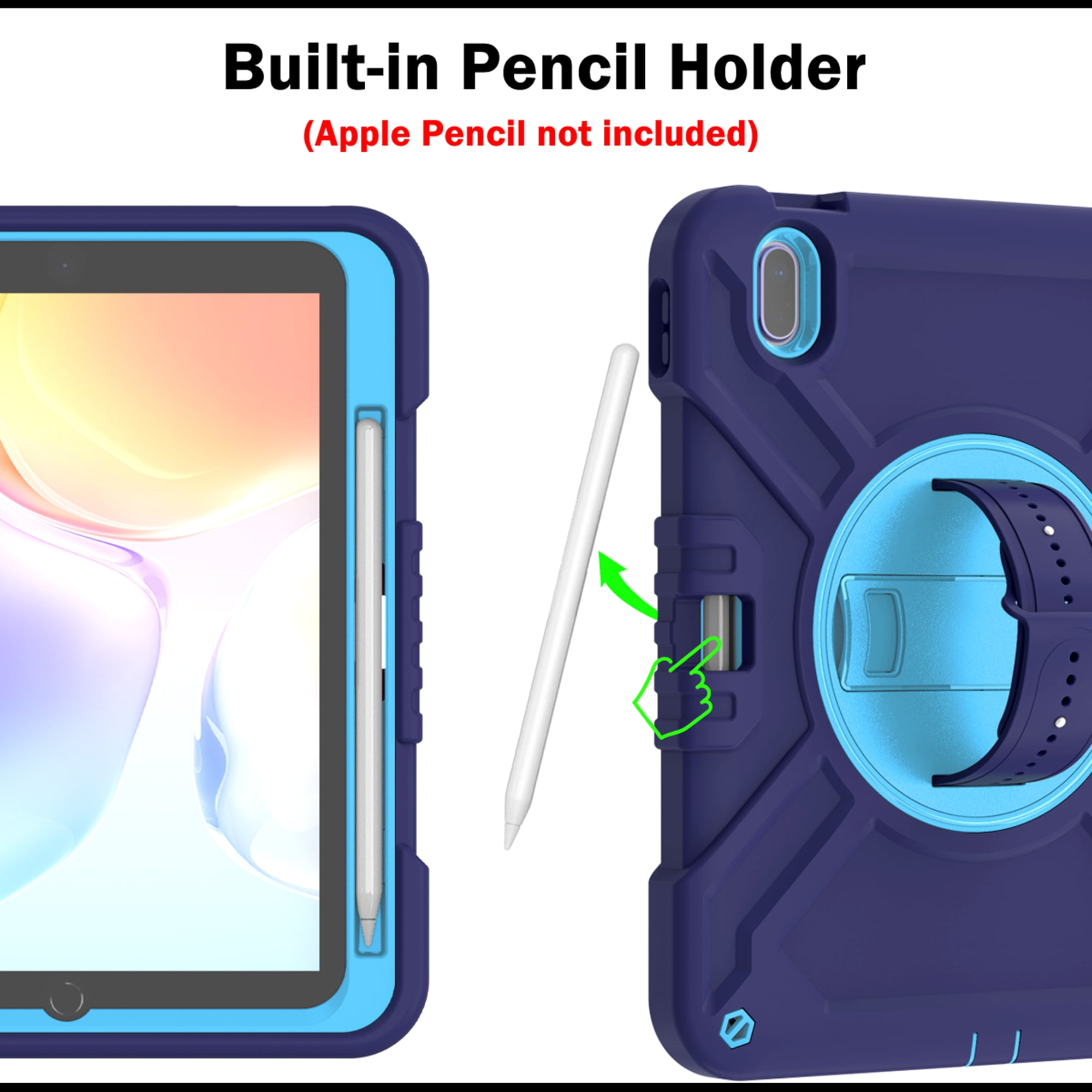 Dteck Kids Case for iPad 10th Generation Case 2022, Military Grade Shockproof Rugged Cover for iPad 10th Gen 10.9 Inch with 360° Swivel Stand - Handle - Shoulder Strap - Pencil Holder,Navy Blue
