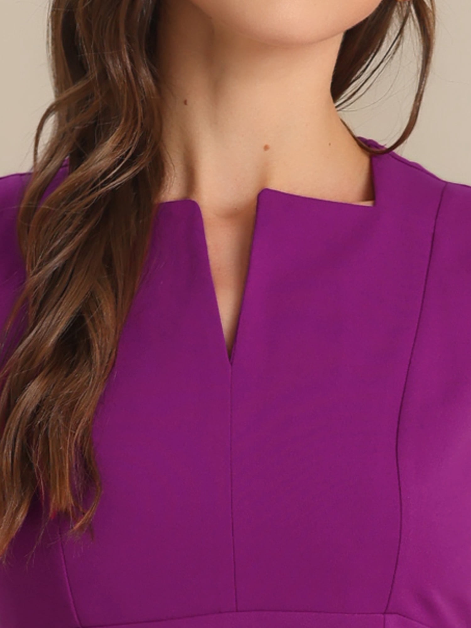 DARING DIVA Pleated Cap Sleeve V Neck Shift Office Work Dresses S Purple