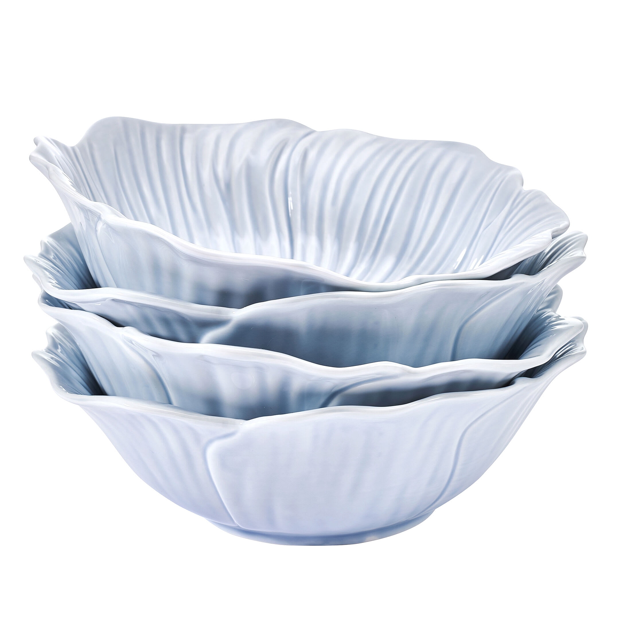 Beautiful by Drew Barrymore Embossed Flower Stoneware 31.5 fl oz Pasta Bowl Set, 4 Piece, Blue
