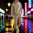 thumbnail image 2 of SGMVNU Tracksuit Men 2 Piece Set Men's Loose Casual Sports Long Sleeved Trousers Jacquard Hooded Sweatshirt Suit Winter Jogging Suit(Khaki, 2XL), 2 of 4