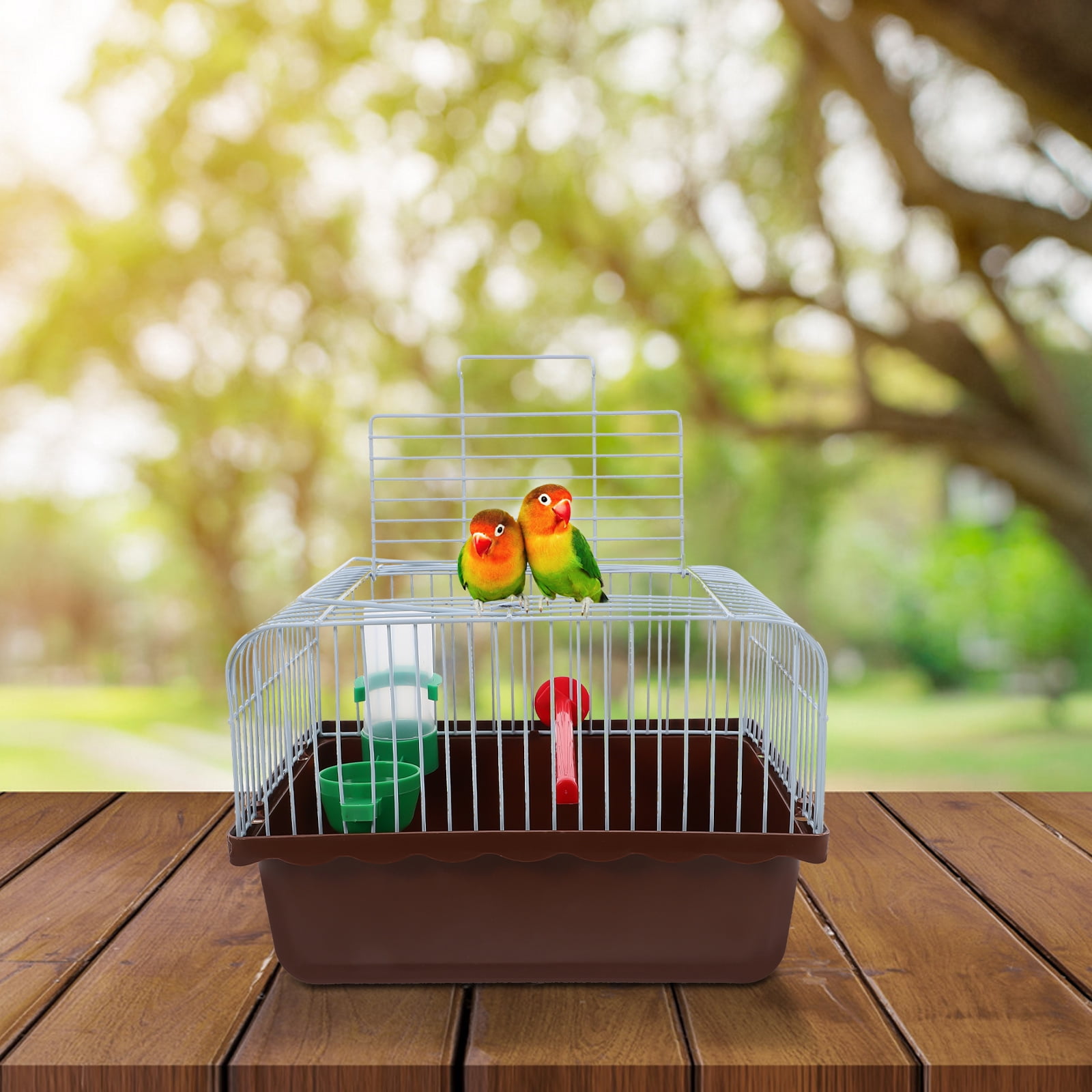 TOYMYTOY Versatile Bird Carrier Travel Cage with Perch and Feeding Station in Coffee