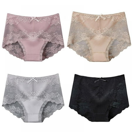 

LAST CLANCE SALE! Womens Sexy Underwear Lace Panties High Waisted Plus Size Ladies Brief for Women 4 Pack L