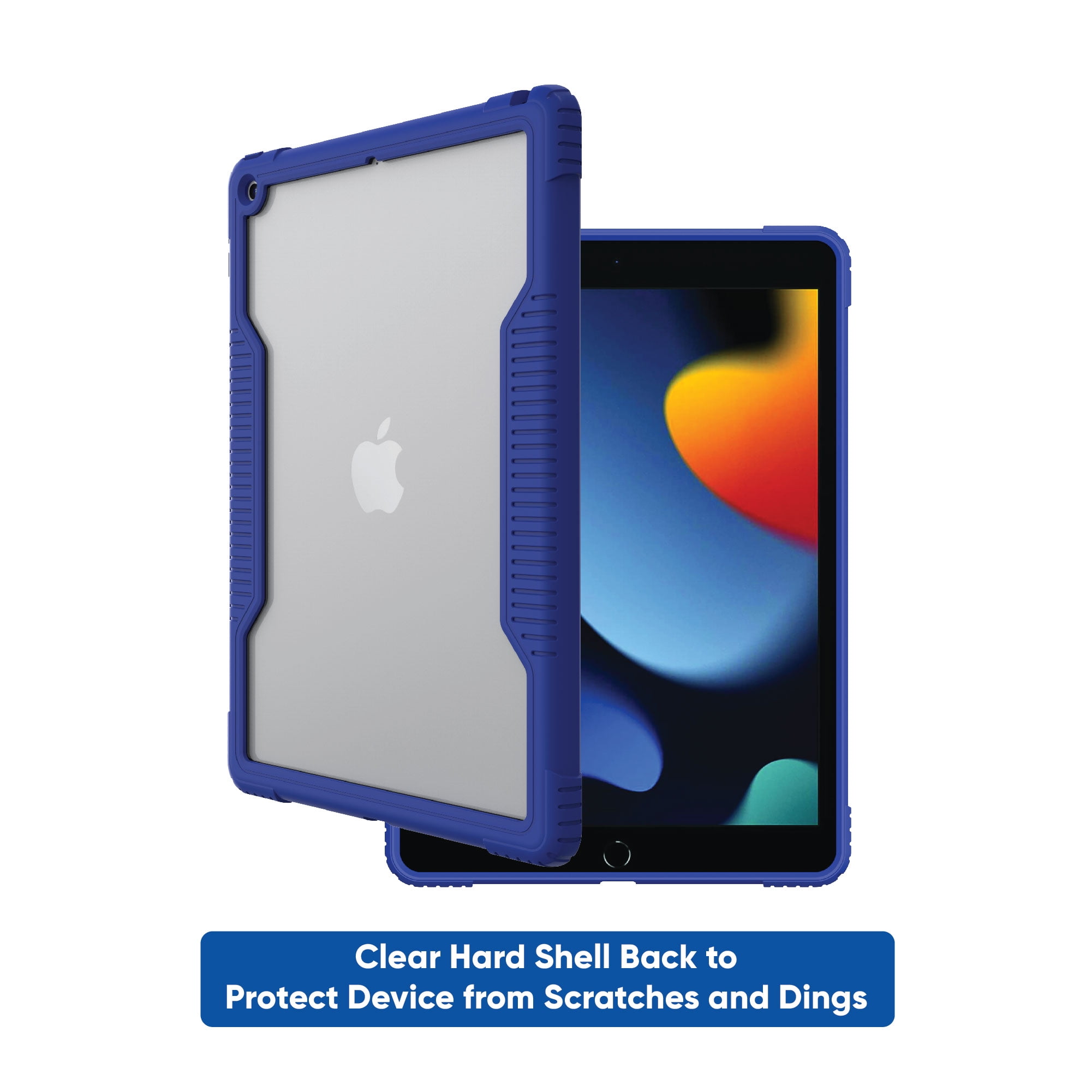 onn. Slim Rugged Tablet Case for iPad (7th, 8th, 9th generation) - Blue/Clear