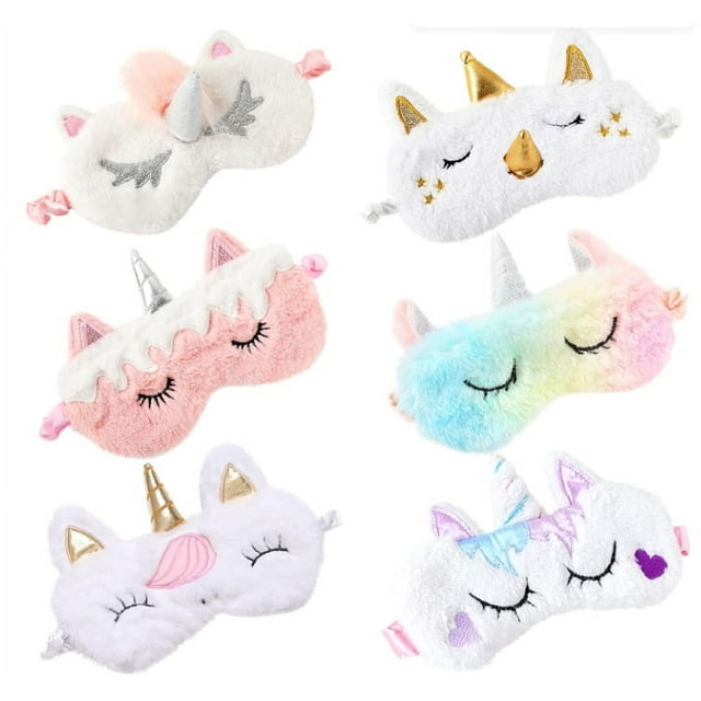 Pack de 4 mascarillas para dormir, bonitos unicornios y animales de peluche para niños