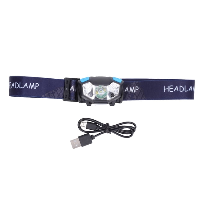 Linterna frontal con carga USB, resistente al agua, de alto brillo, con sensor para exteriores, color negro
