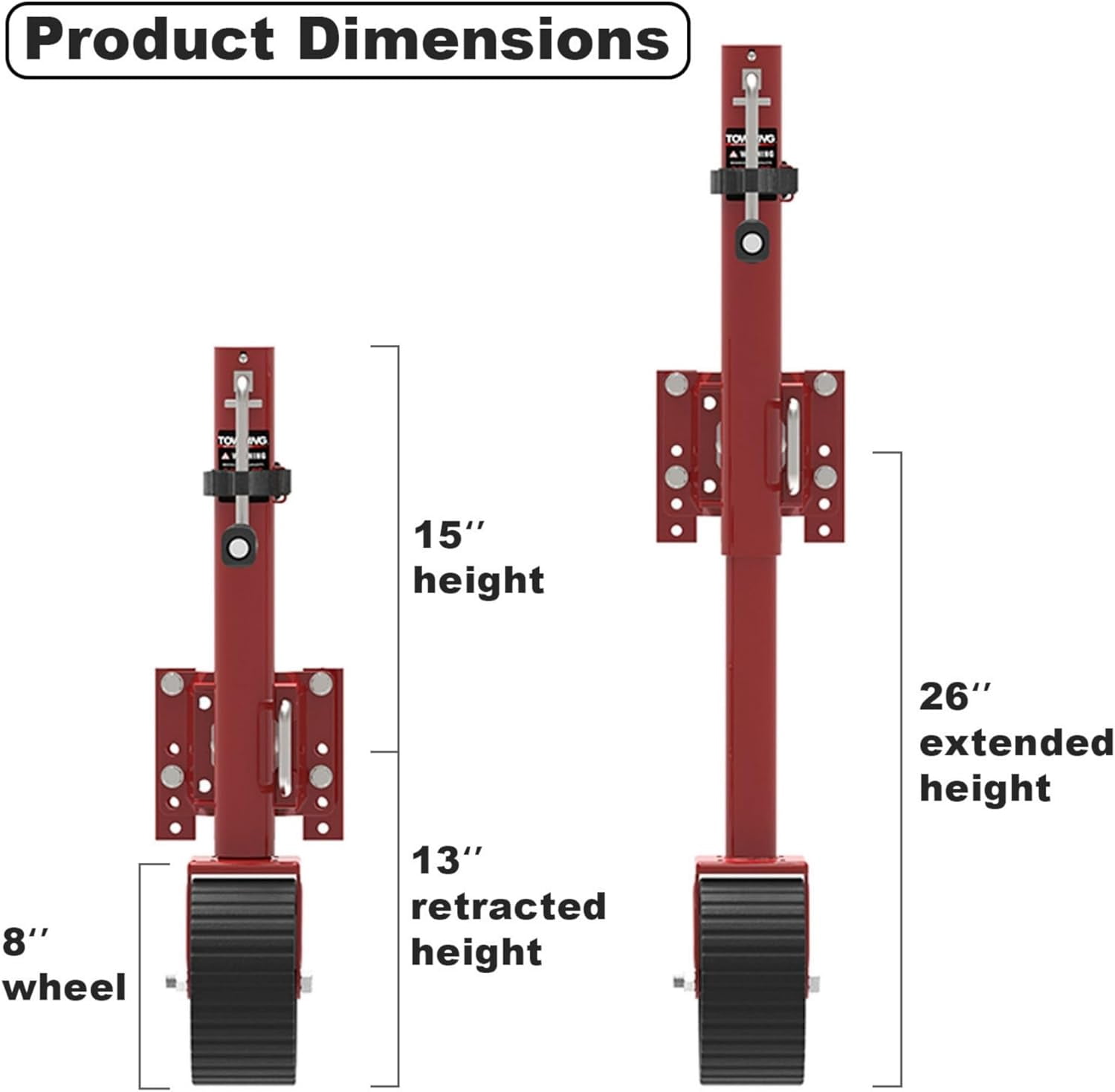 TOWKING 2000 lbs 8-Inch Wheel Trailer Jack, 13" Vertical Movement for RV Boat & Utility Trailers,Red