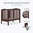 thumbnail image 6 of Dream On Me 2-in-1 Folding Portable Mini Crib in Espresso, Mattress Pad Included, Easy to Fold and Store Baby Crib, Two Adjustable Mattress Height positions Convertible Crib, 6 of 10