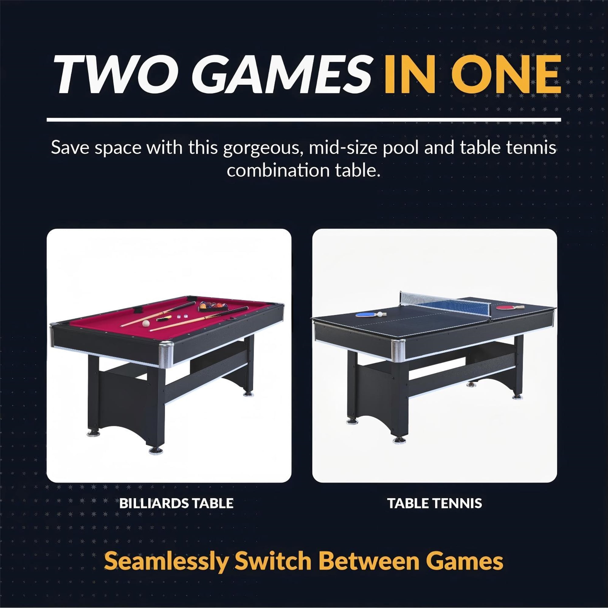 Aukfa 6 ft Pool Table, 2 in 1 Billiard Table with Ping Pong Table - Includes Billiard Balls, Cues, Paddles, Brush & More, Red