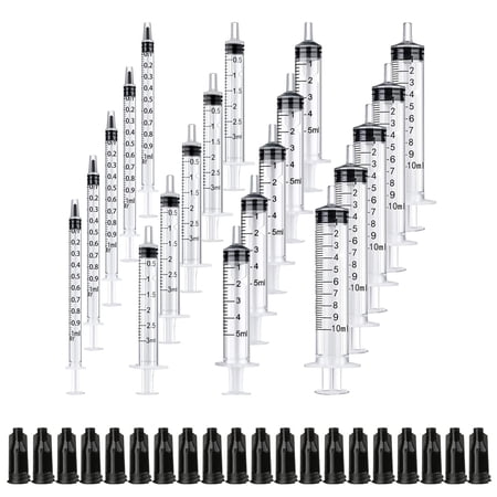 20Pcs 1ml 3ml 5ml 10ml Plastic Syringe with Caps, Multiple Uses Measuring Syringe Tools for Scientific Labs Measurement, Measuring, Dispensing, Watering, Refilling