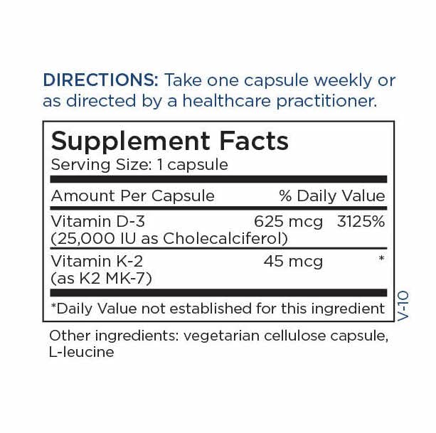 Metabolic Maintenance Vitamin D-3, 25,000 IU - Vitamin D Supplement with Vitamin K2 to Support Bone Health & Density - Contains Vitamin K2 MK-7 (60 Capsules)