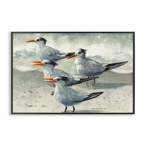 Stupell Industries Birds on Sandy Beach Animals & Insects Painting Black Framed Art Print Wall Art, 18 x 12
