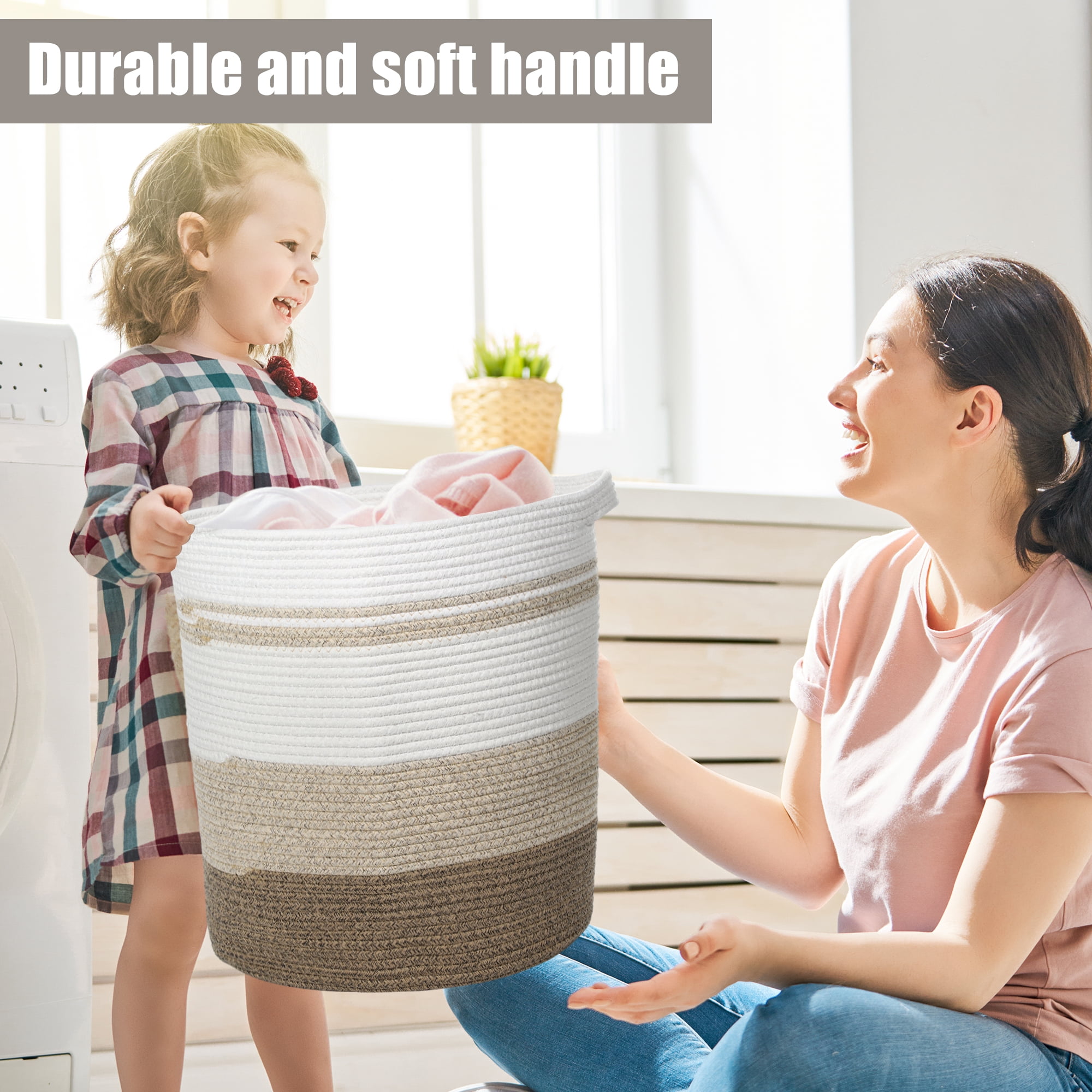 Unique Bargains Laundry Basket Hamper 18"x20" Tall Laundry Basket for Bedroom Baby Nursery Child's Laundry Coffee Color