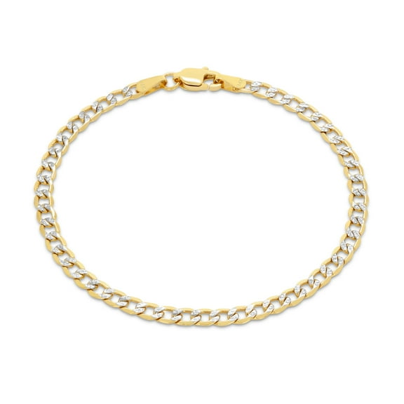 Nuragold 14k Real Yellow Gold Cuban Curb Link 3.5mm Diamond Cut Pave Chain Bracelet (7"-9") Two Tone Italian Jewelry for Men & Women