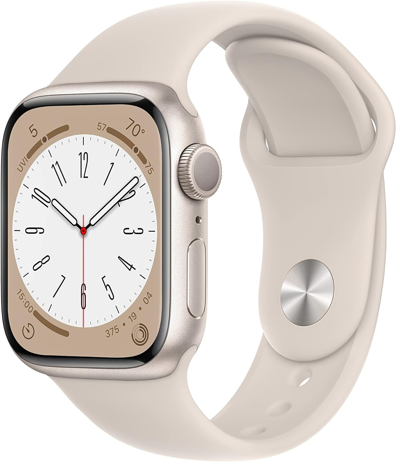 Restored Apple Watch Series 8 (GPS, 45 mm) Starlight Aluminum Case with Starlight Sport Band Bundle 5 Bonus Bands, Charging Stand, Screen Protector, & 2 amp charger (Refurbished)