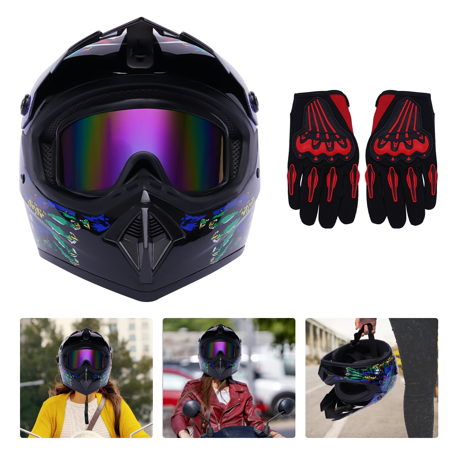 Motorcycle Helmet with Gloves, Motorcycle Helmet Set, Motocross Helmet Kit