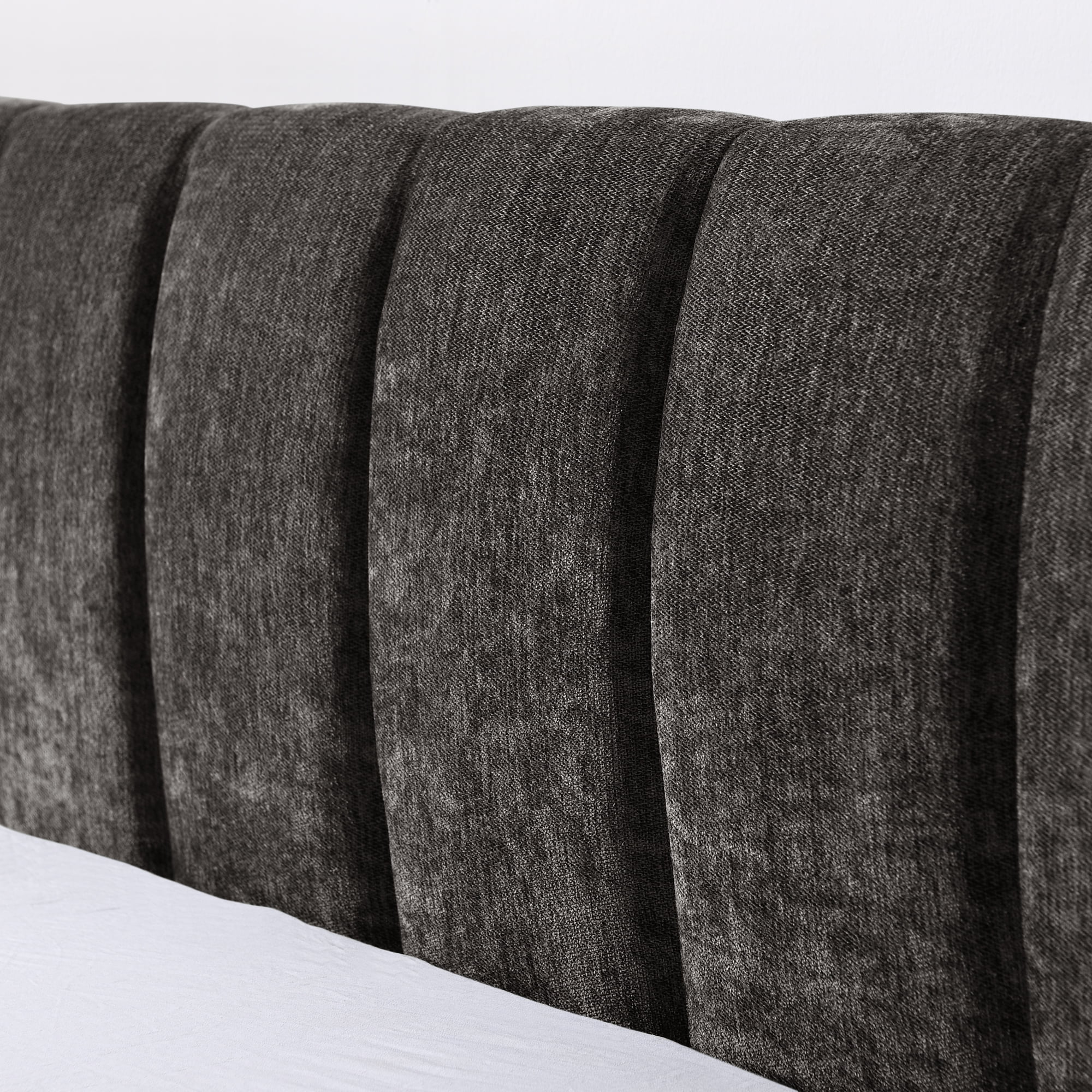 Modern Dark Grey Wood Frame Queen Size Platform Bed, Queen Chenille Upholstered Platform Bed with Headboard & 4 Drawers