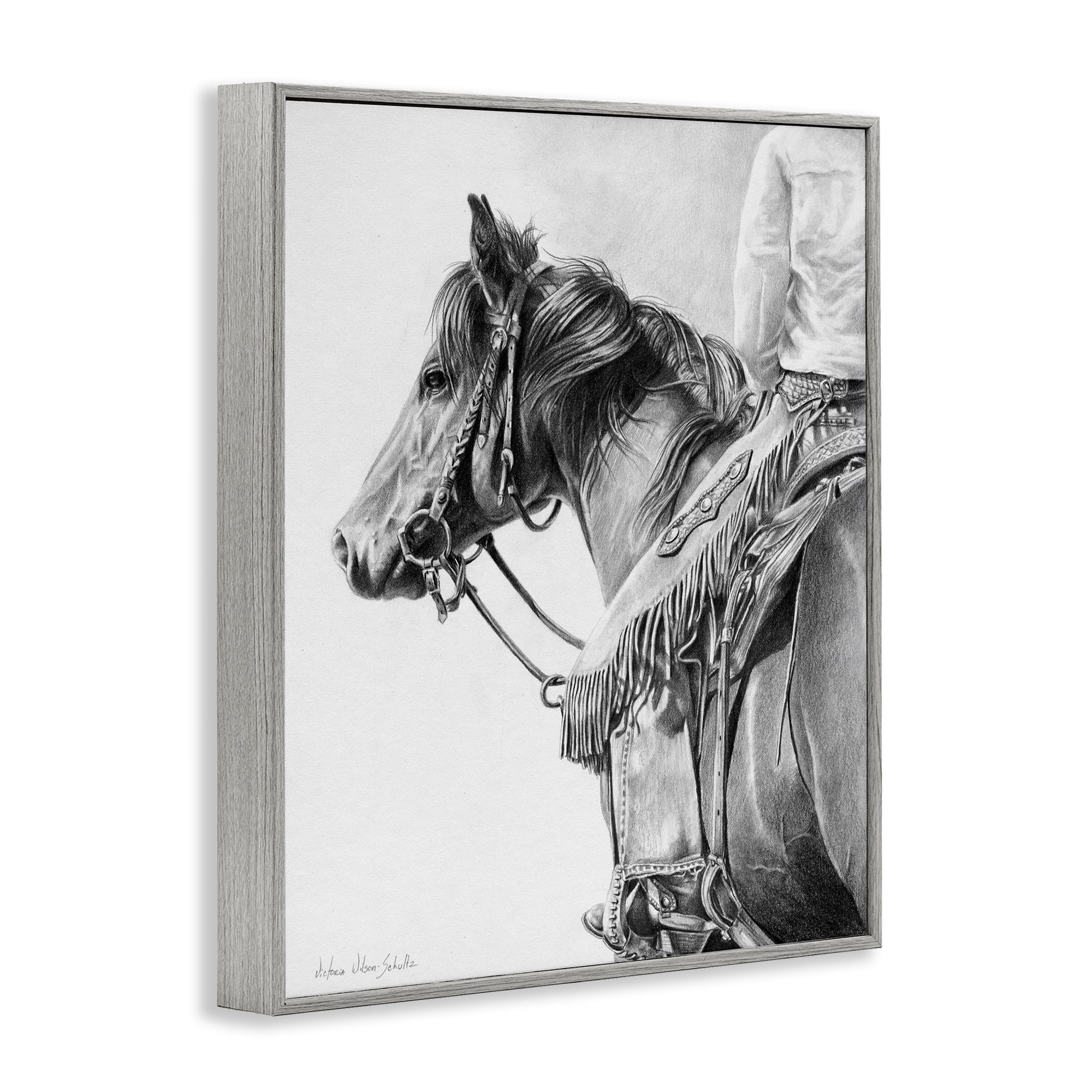 Stupell Industries Detailed Stallion & Cowboy Animals & Insects Drawing Gray Framed Art Print Wall Art, 11 x 14