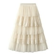 thumbnail image 1 of Falda de tul con encaje y cintura alta de largo medio para mujer - Elástica, plisada, evasé, para fiesta/fiestas, talla única (cintura de 60-100 cm), 1 of 5