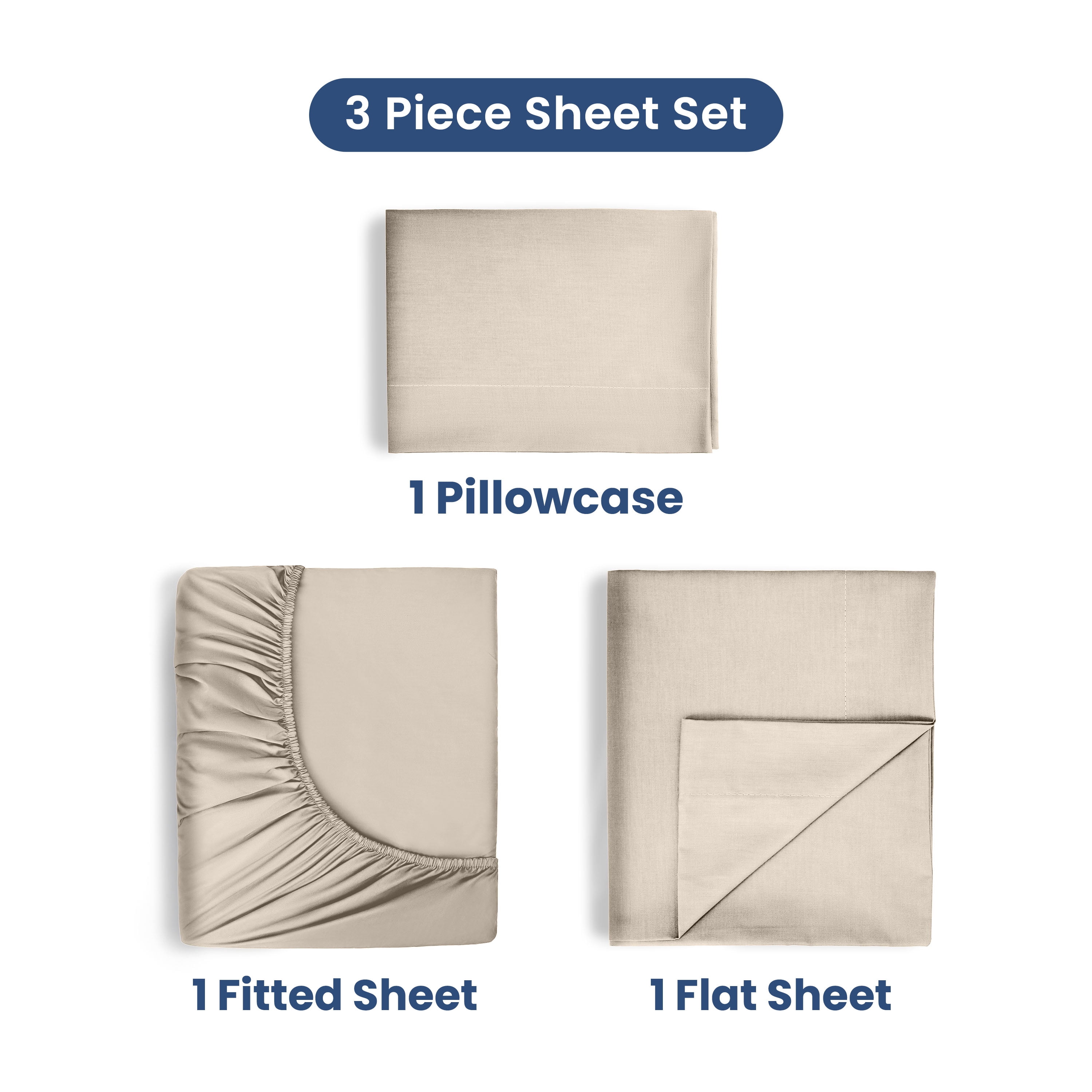 Soft Lightweight 400TC 100% Cotton Sateen Bed Sheet Set – 3-Piece Twin – Ivory