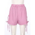 thumbnail image 4 of dPois Women's Lace-up Gingham Pajama Shorts Elastic Boxer Shorts Pajama Bottom Printed Sleepwear Pink S, 4 of 6