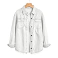 thumbnail image 4 of Women's Denim Overshirt Jacket Lapel Long Sleeve Fringed Hem Loose Casual Jean Shacket Vintage Washed Streetwear Fall Denim Coats White, 4 of 6