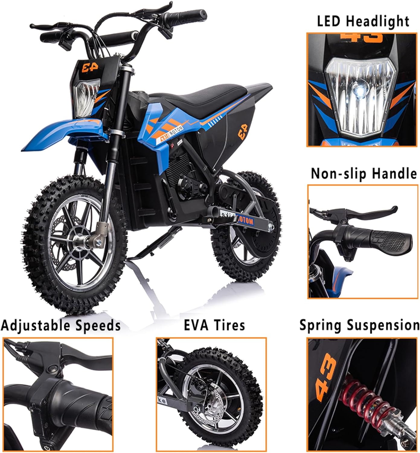 Luku Motorcycle, 36V Ride on Dirt Bike Motorcycle for Teens, Outdoor 500W Motor Off Road Motorcycle, Dirt Bike with Leather Seats, Blue