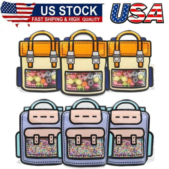 30 Pack Cartoon Backpack Goodie Bags Clear Gift Candy Bags with Handle Small