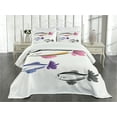 thumbnail image 3 of Ambesonne Fish Quilted Bedspread Set 3 Pcs, Bird Faced Animals Swim, Queen Size, Dried Rose Dimgrey, 3 of 5