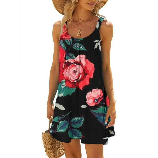 SMihono Robe Maxi Bohème d'Été pour Femmes Grande Taille Décontractée Imprimée Col Rond Manches Courtes Ample Longueur Genou Robe de Plage