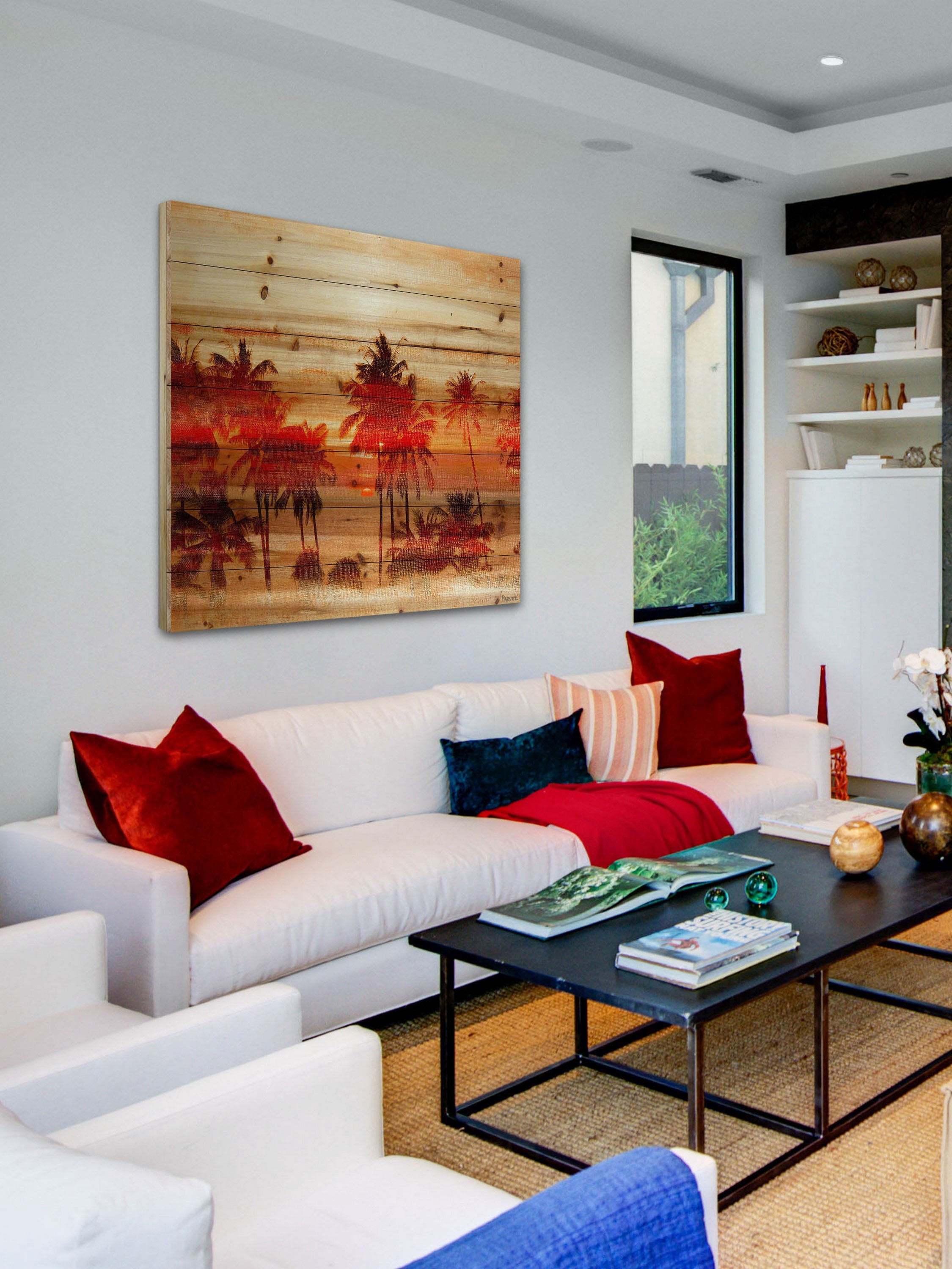 Parvez Taj Crimson Palms Pinewood Wall Art, 48" x 48"