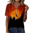 thumbnail image 2 of Domuza Women's Halloween Shirts V Neck Short Sleeve Casual Holiday Henley T Shirt Fall Novelty Horror Graphics Retro Button Tees-D M, 2 of 6