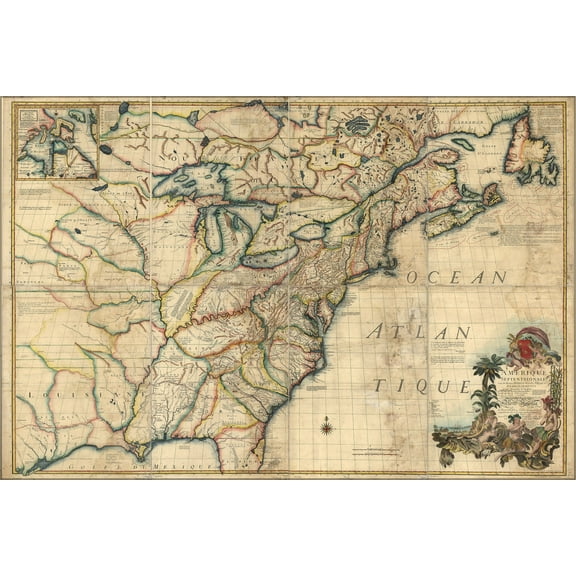 24"x36" Gallery Poster, map of north america early united states 1777 P2